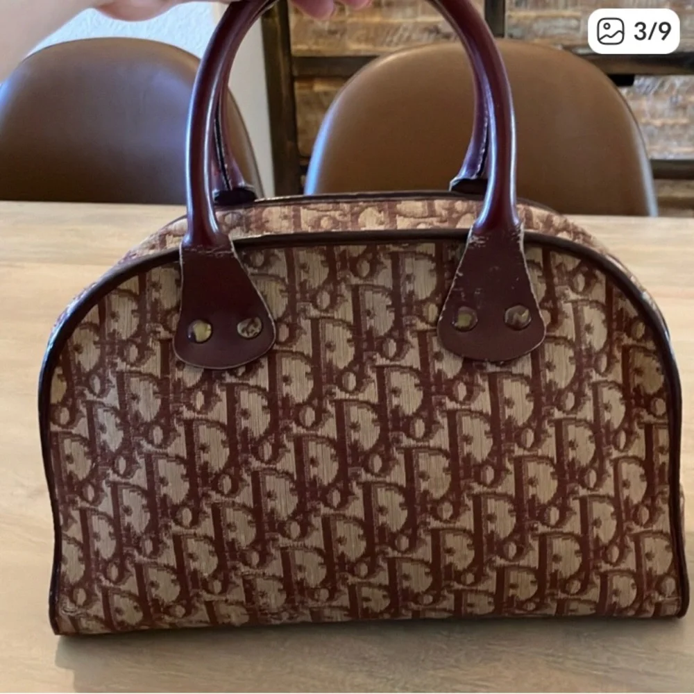 Dior Burgundy & Beige Logo Satchel